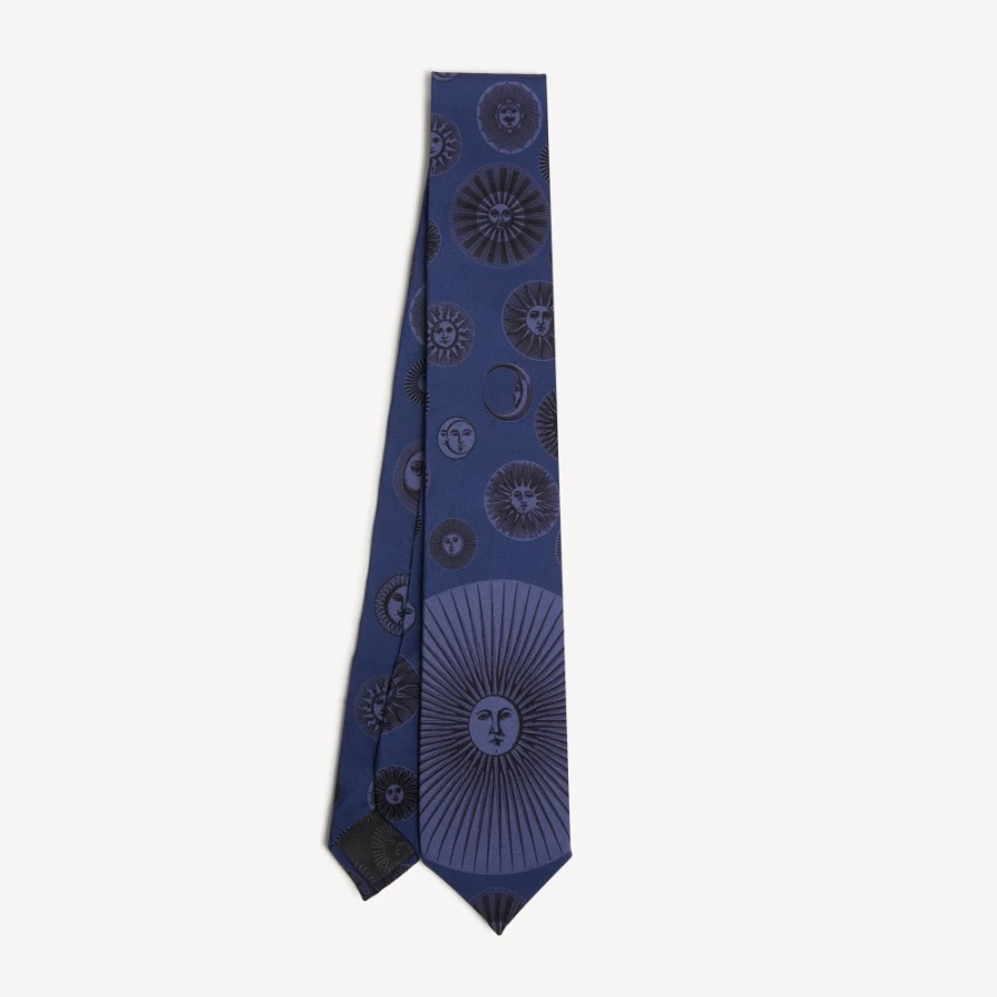 Fornasetti Blue Tie Soli Silk Tie - Luxury Designer Necktie for Men