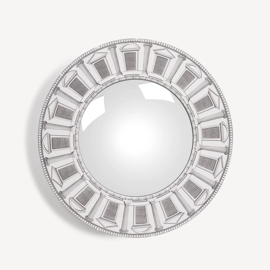 Fornasetti White and Black Convex Mirror Frame - Architettura Design Wall Decor