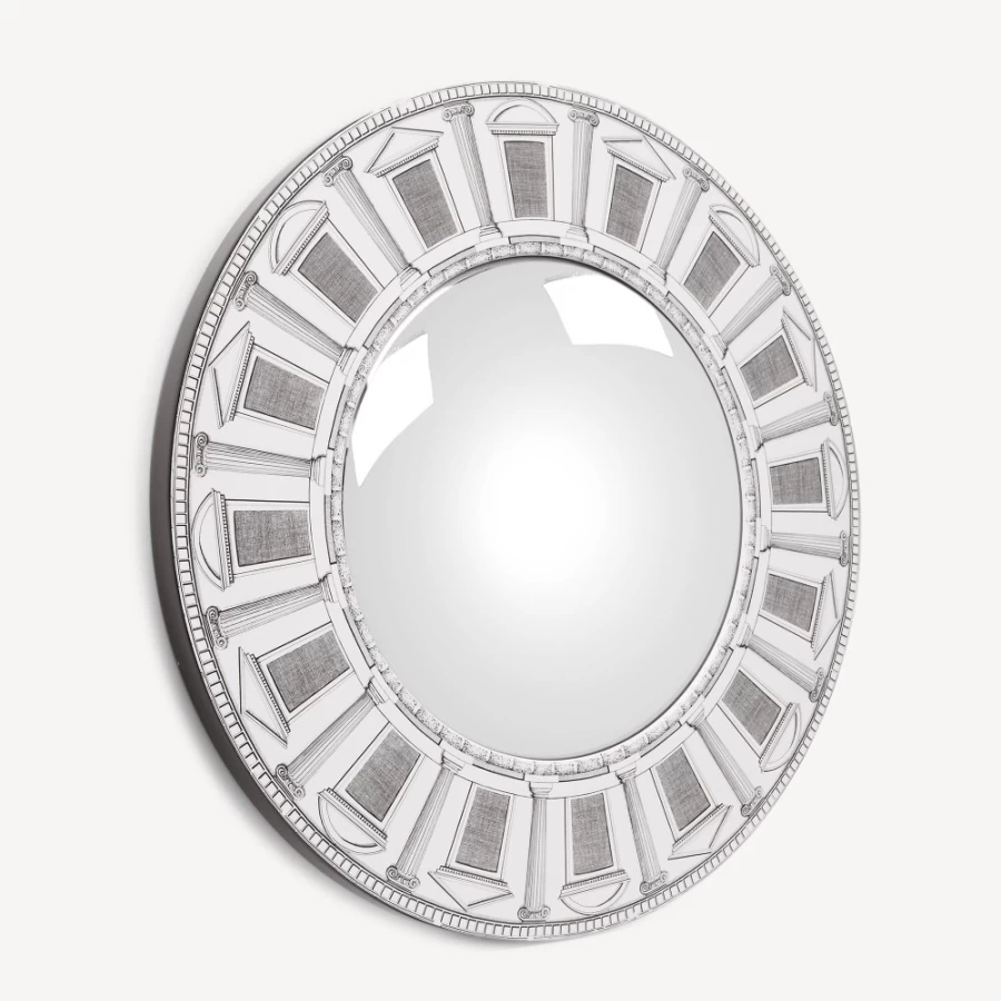 Fornasetti White and Black Convex Mirror Frame - Architettura Design Wall Decor
