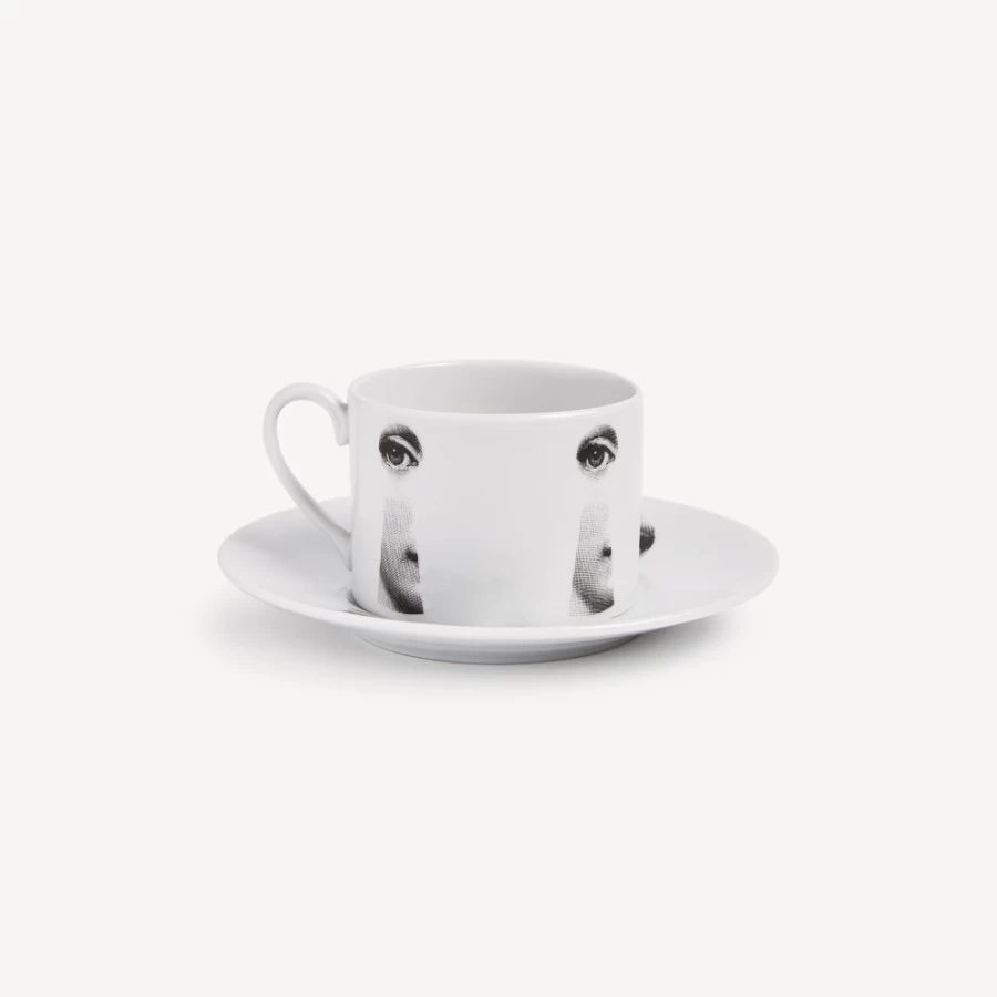 Fornasetti White and Black Tea Cup Tema E Variazioni Serratura Porcelain Collectible