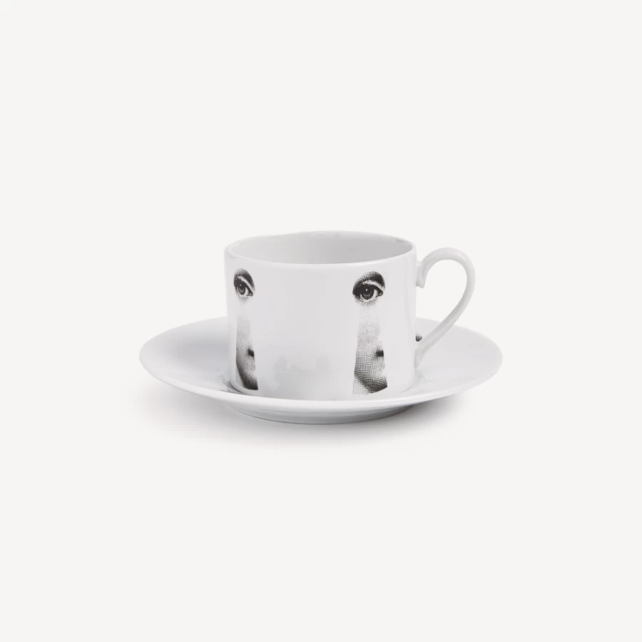 Fornasetti White and Black Tea Cup Tema E Variazioni Serratura Porcelain Collectible
