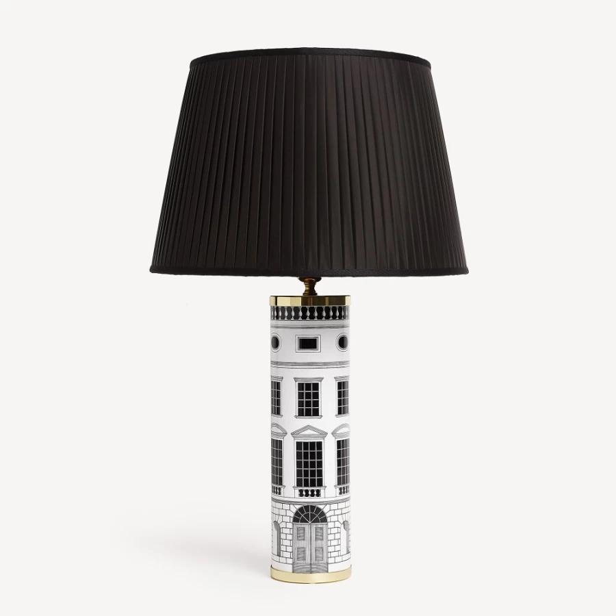 Fornasetti Architettura White and Black Cylindrical Lamp Base - Modern Designer Lighting