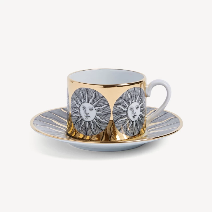 Fornasetti White Black Gold Tea Cup Sole Decorative Ceramic Collectible