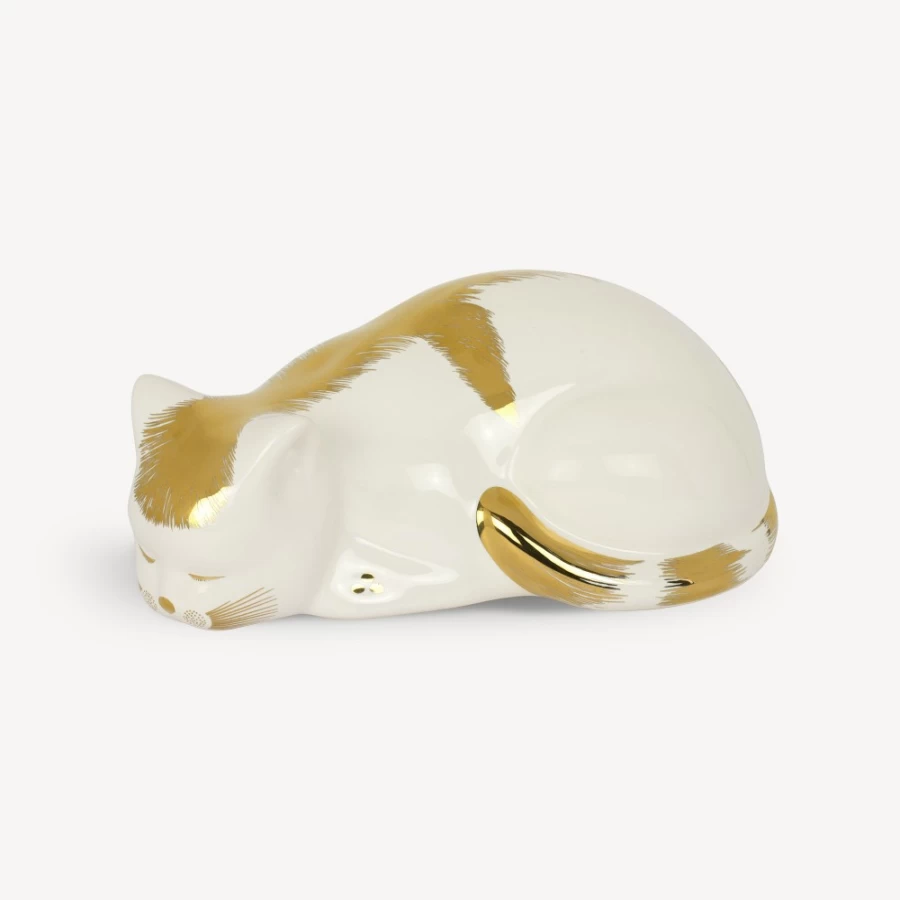 Fornasetti Cat Striato Decorative Plate in White and Gold - Collectible Designer Home Accent
