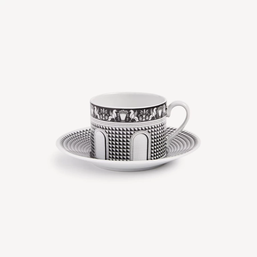 Fornasetti White and Black Tea Cup Facciata Quattrocentesca - Decorative Ceramic Collectible