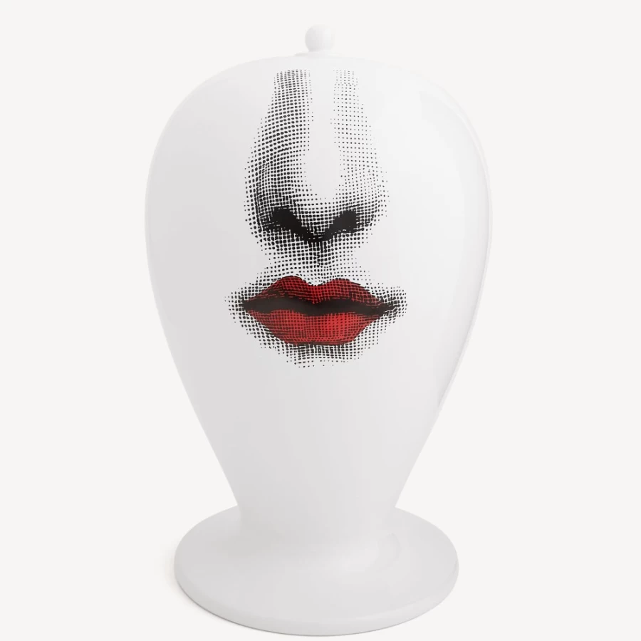 Fornasetti Bacio Maxi Vase - White, Black & Red Ceramic Collectible Art Piece