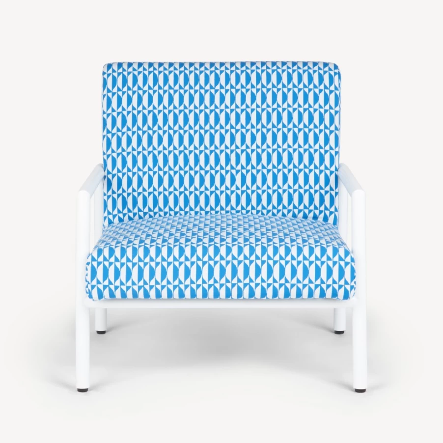 Fornasetti Losanghe Outdoor Armchair in Turquoise and White - Modern Garden Lounge Chair
