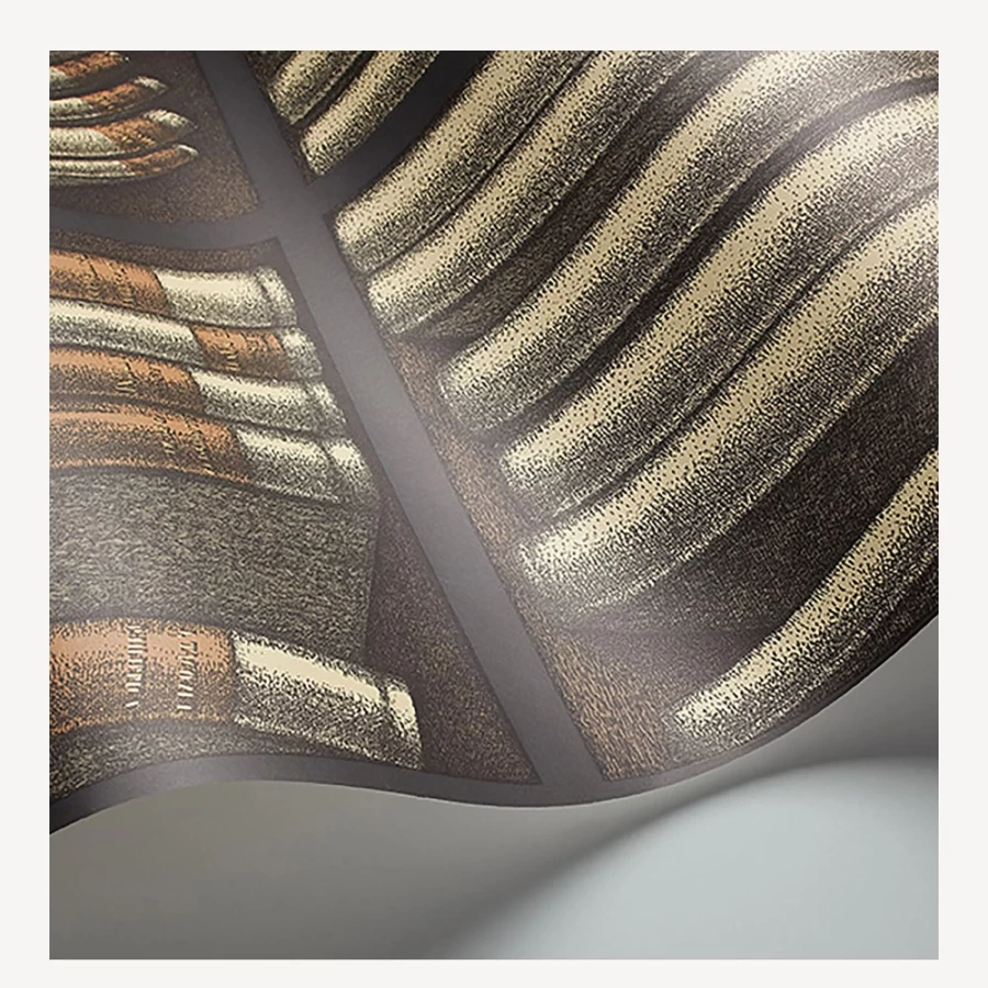 Fornasetti Ex Libris Wallpaper in Oat and Charcoal - Classic Designer Pattern for Elegant Interiors