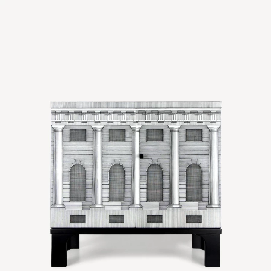 Fornasetti White and Black Small Sideboard Architettura - Modern Designer Cabinet