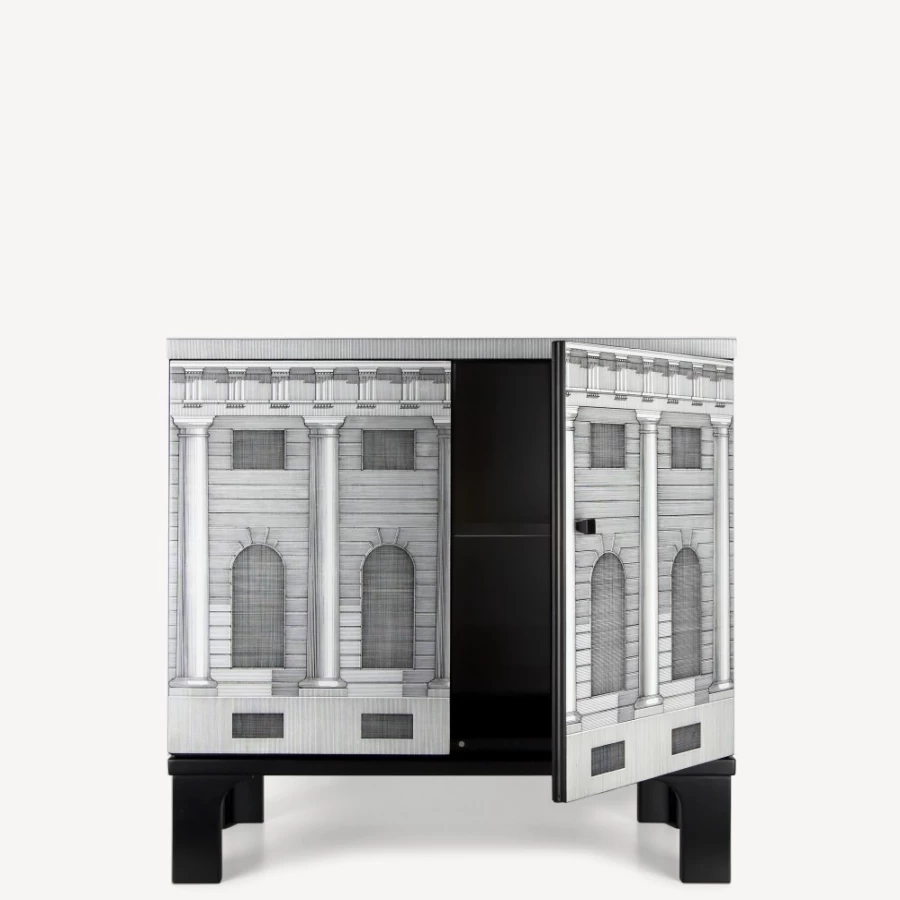 Fornasetti White and Black Small Sideboard Architettura - Modern Designer Cabinet