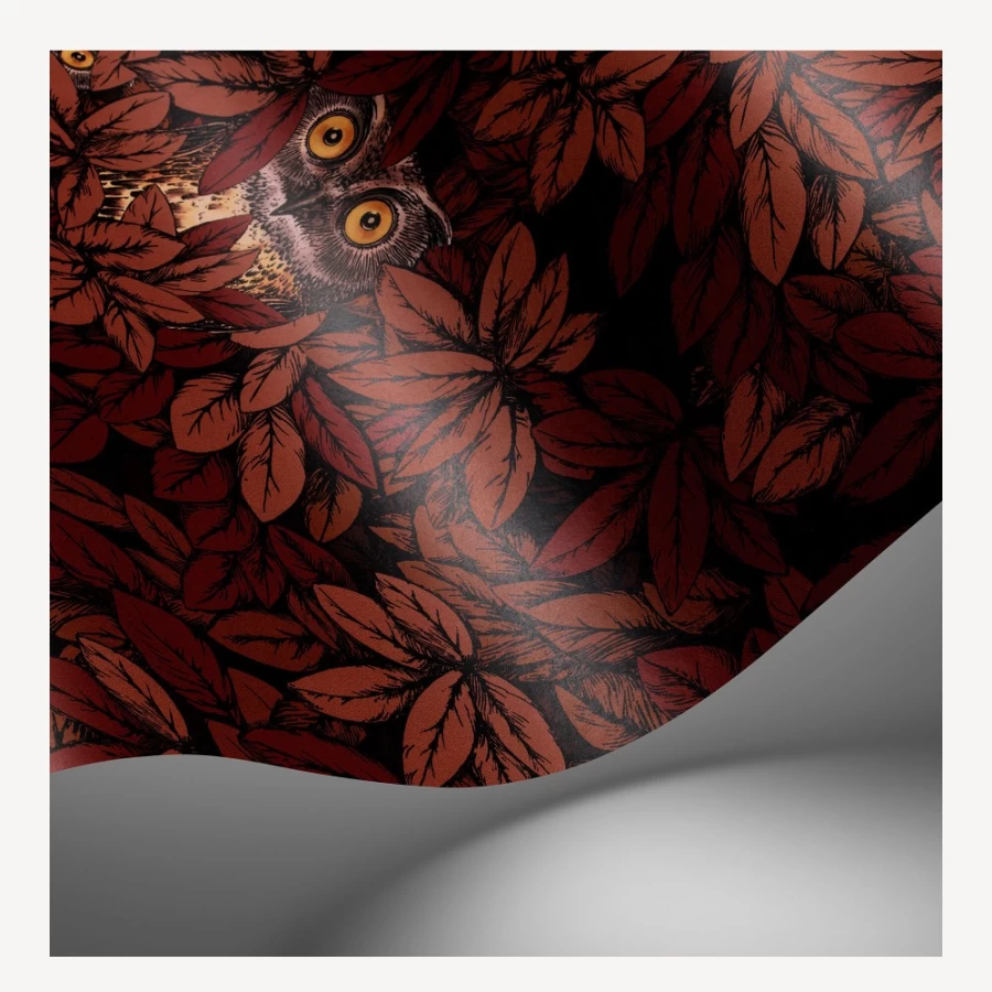 Fornasetti Autumnal Leaves Wallpaper with Owl Design - Premium Italian Decor
