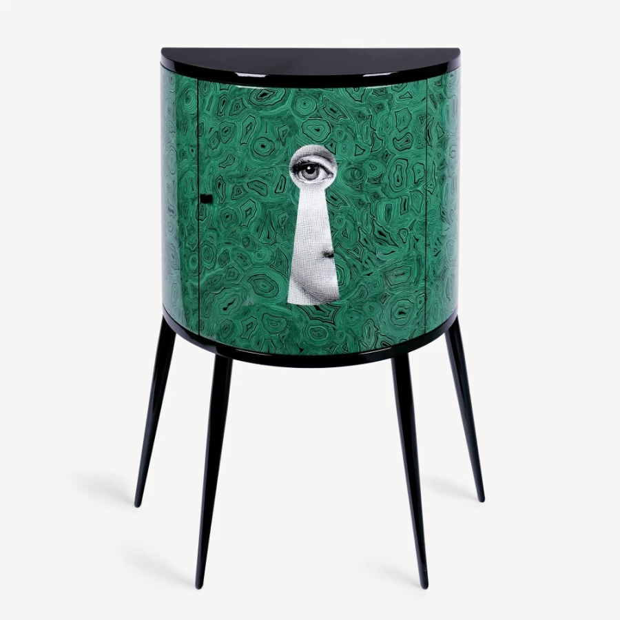 Fornasetti Malachite Console Table with Serratura Design in White, Black, and Green