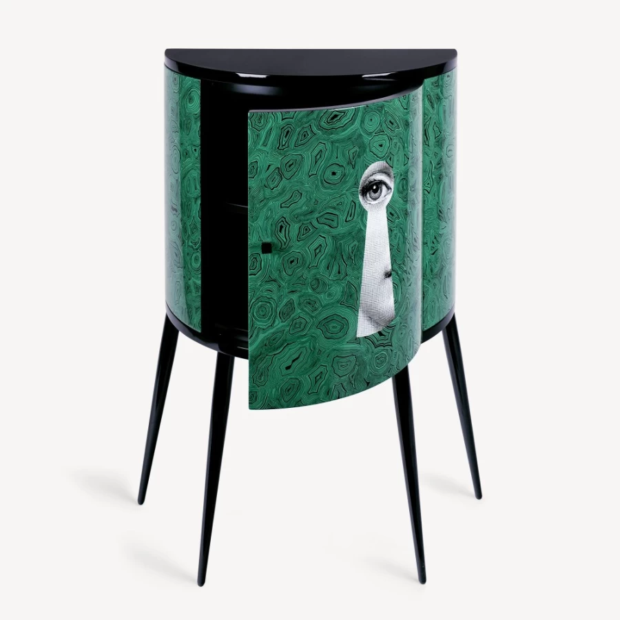 Fornasetti Malachite Console Table with Serratura Design in White, Black, and Green