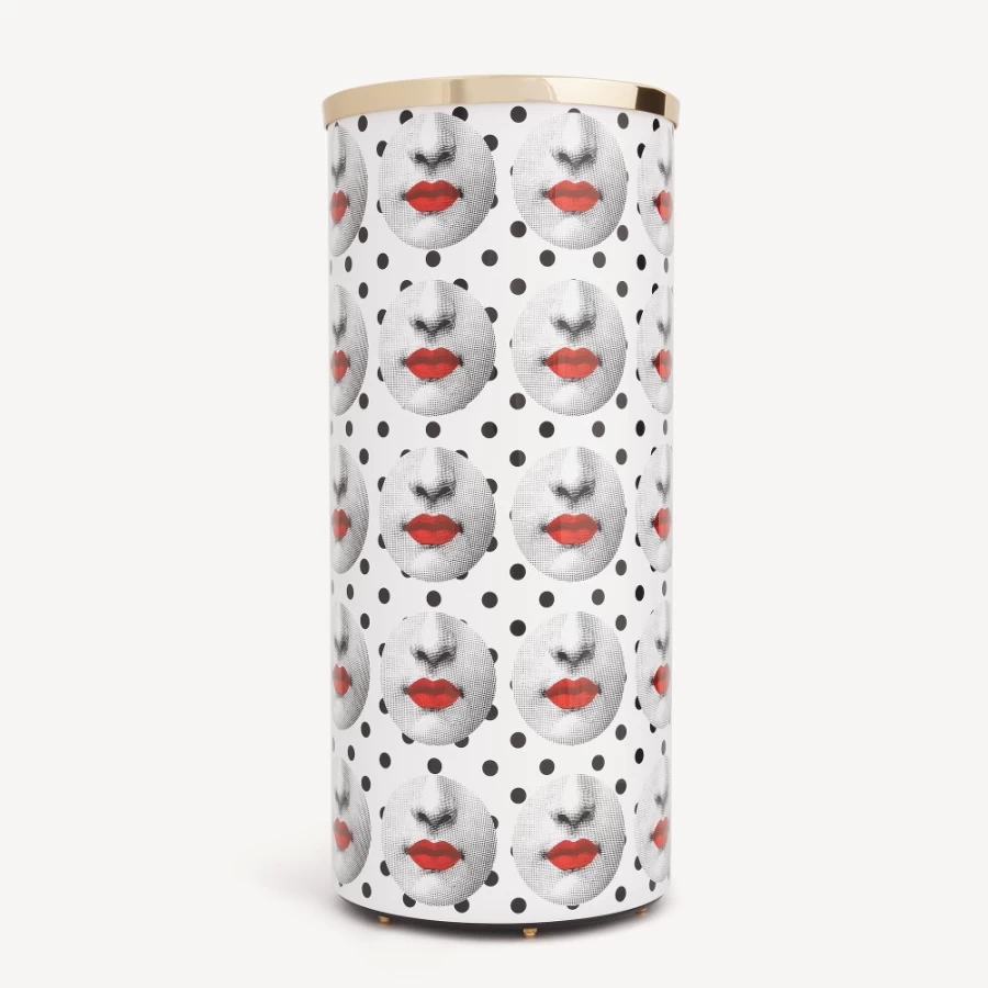 Fornasetti Umbrella Stand in White, Black, and Red - Stylish Designer Holder for Home Decor