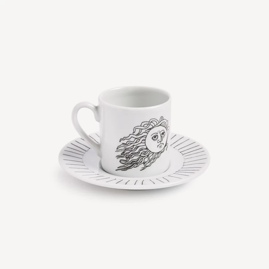 Fornasetti White and Black Solitario Coffee Cup – Designer Ceramic Mug