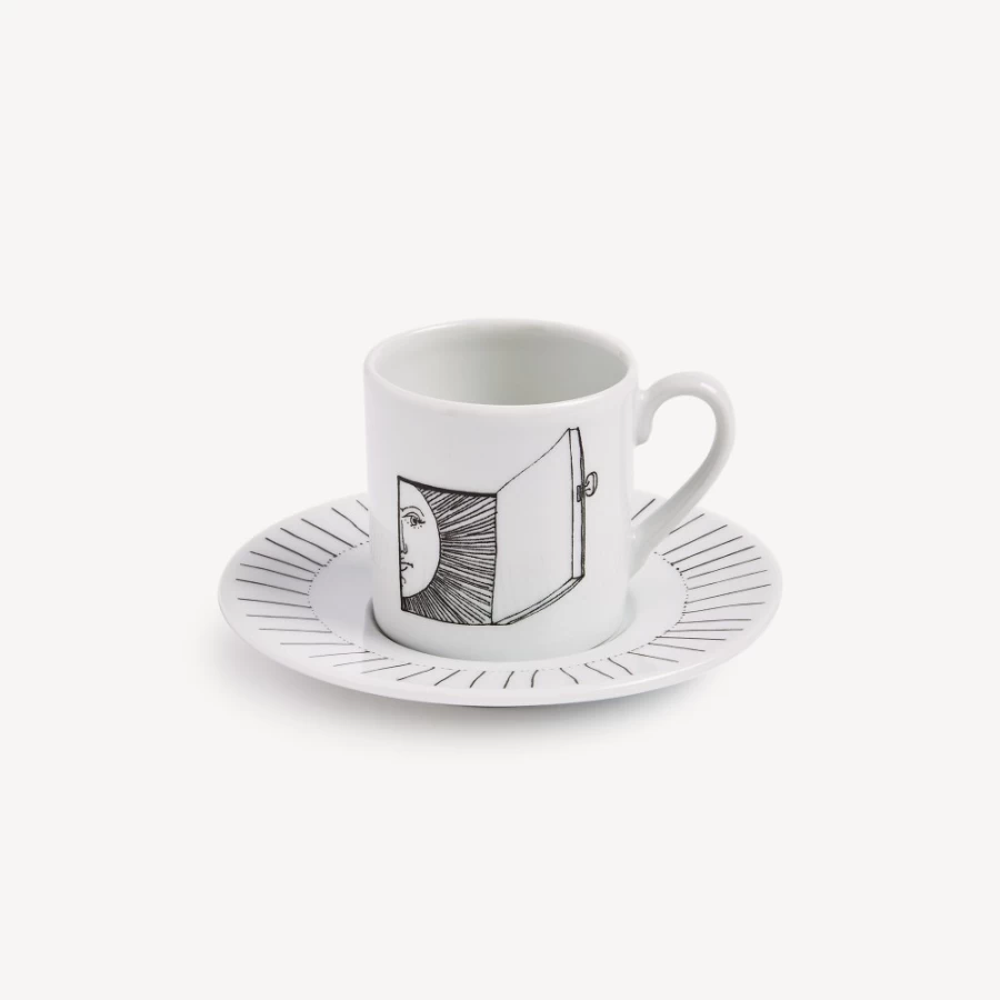 Fornasetti White and Black Solitario Coffee Cup – Designer Ceramic Mug