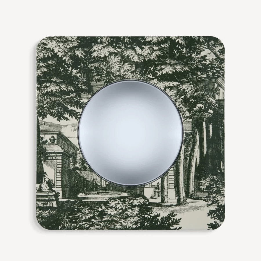 Fornasetti Green Ivory Convex Mirror Frame Giardino Settecentesco Wall Decor