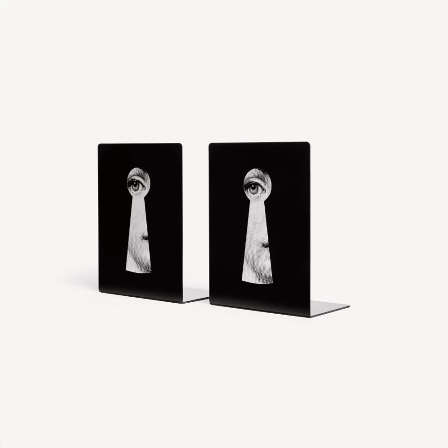 Fornasetti White and Black Serratura Bookends - Elegant Designer Book Holders