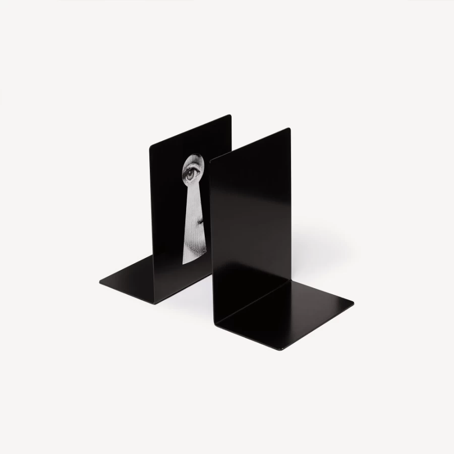 Fornasetti White and Black Serratura Bookends - Elegant Designer Book Holders
