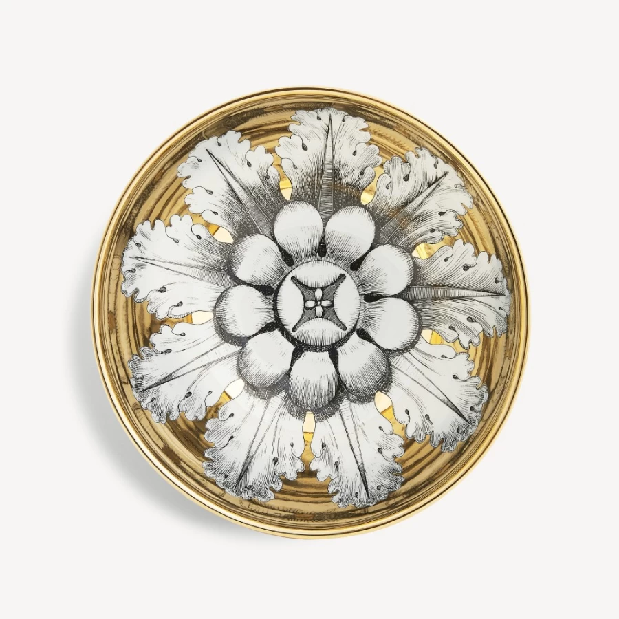 Fornasetti Centrepiece Rosone N.6 Decorative Bowl in White, Black, and Gold
