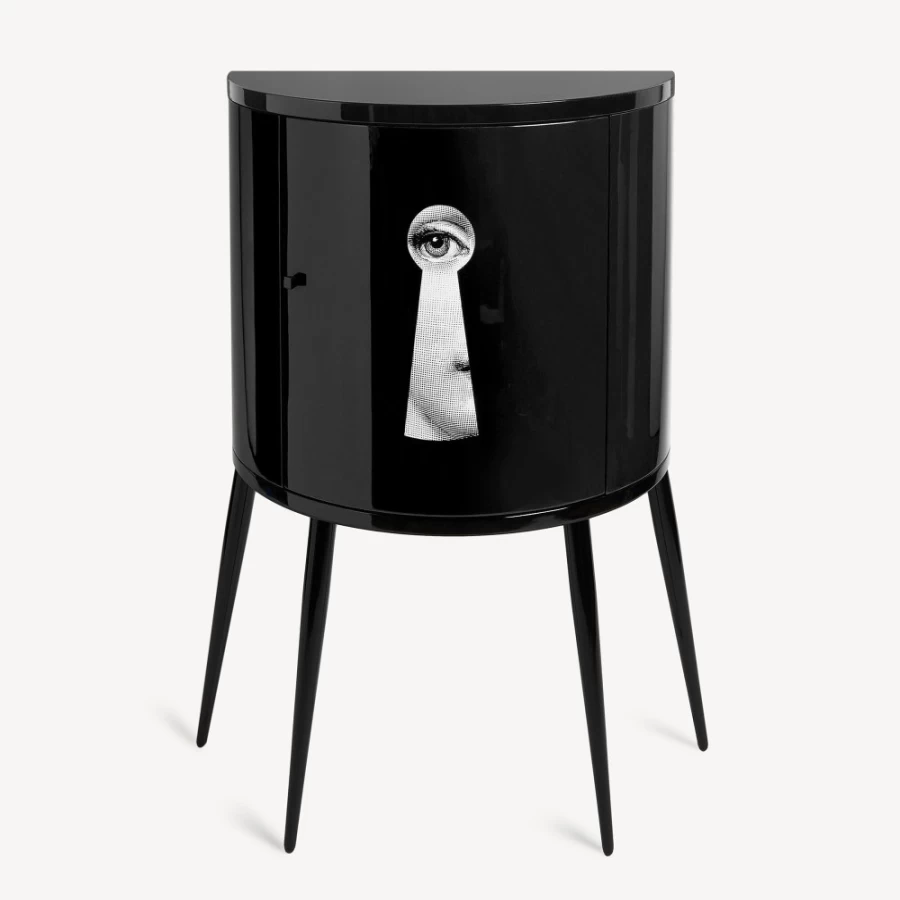 Fornasetti Console Serratura in White, Black & Gold - Luxury Italian Design Cabinet