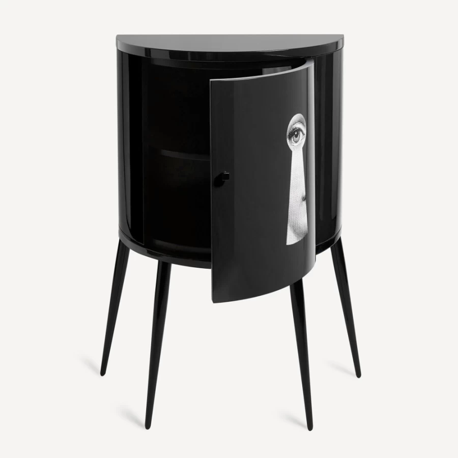 Fornasetti Console Serratura in White, Black & Gold - Luxury Italian Design Cabinet