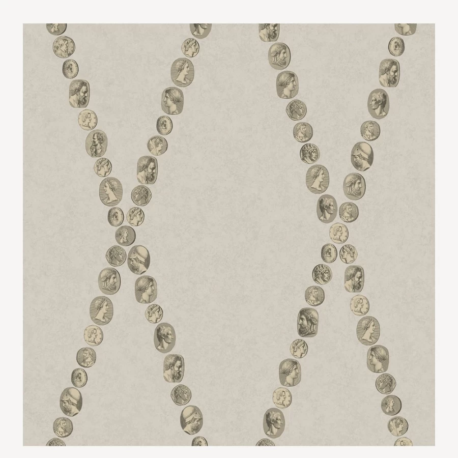 "Fornasetti Cammei Wallpaper in Soft Gold On Stone - Luxury Designer Wall Covering"