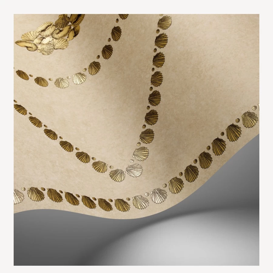 Fornasetti Gold On Stone Conchiglie Wallpaper Luxury Italian Design