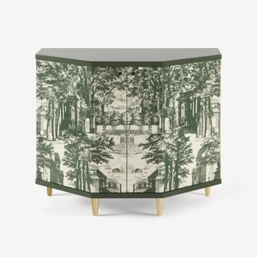 Fornasetti Green Ivory Small Cabinet Polyhedric Giardino Settecentesco Decor Storage