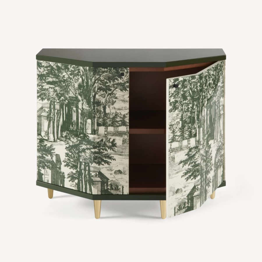 Fornasetti Green Ivory Small Cabinet Polyhedric Giardino Settecentesco Decor Storage