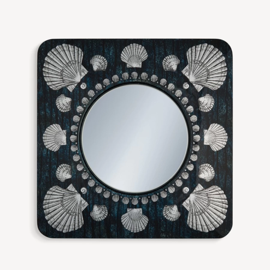 Fornasetti Silver Blue Conchiglie Frame with Flat Mirror - Decorative Wall Art