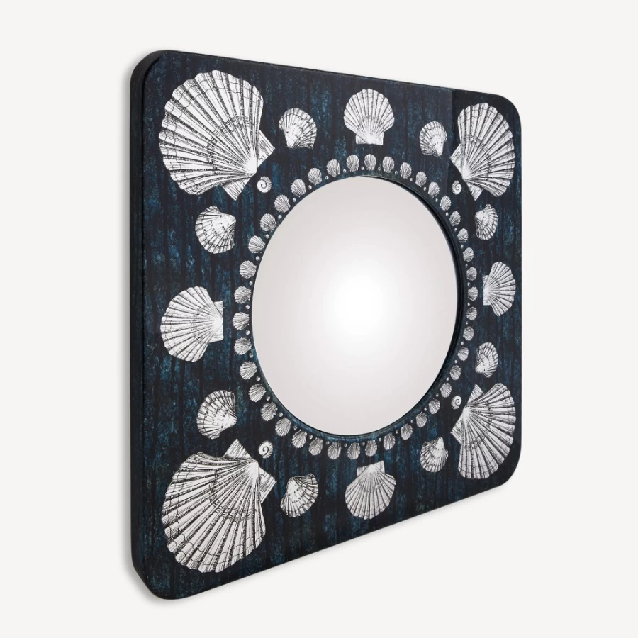Fornasetti Silver Blue Conchiglie Frame with Flat Mirror - Decorative Wall Art