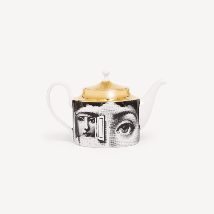 Fornasetti Tema E Variazioni Teapot in White, Black & Gold - Collectible Designer Teapot