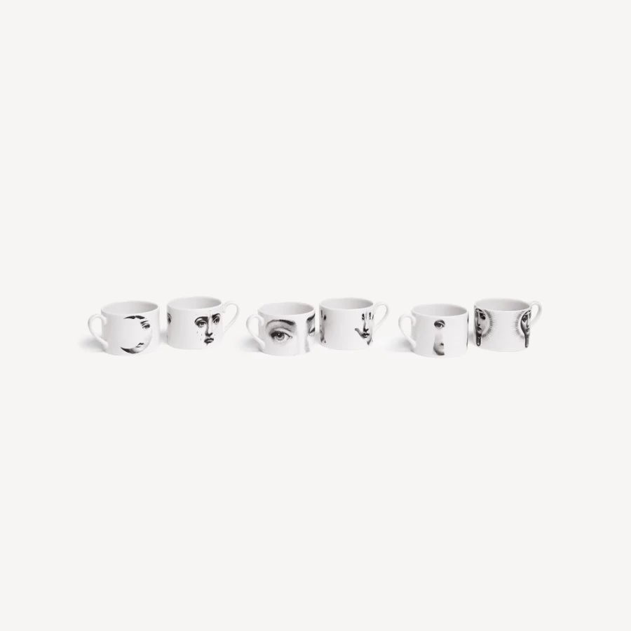 Fornasetti Tema E Variazioni White and Black Tea Cup Set of 6