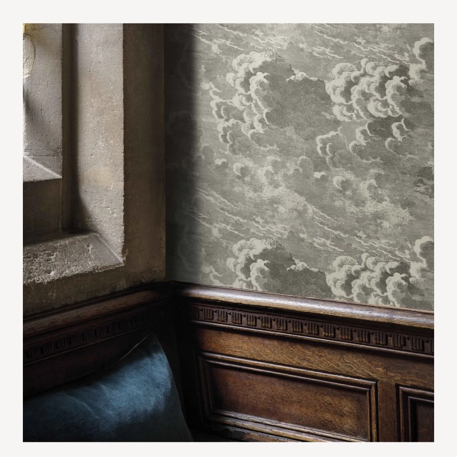 Fornasetti Nuvolette Wallpaper 2-Roll Set in Gilver/Charcoal - Premium Designer Wall Covering