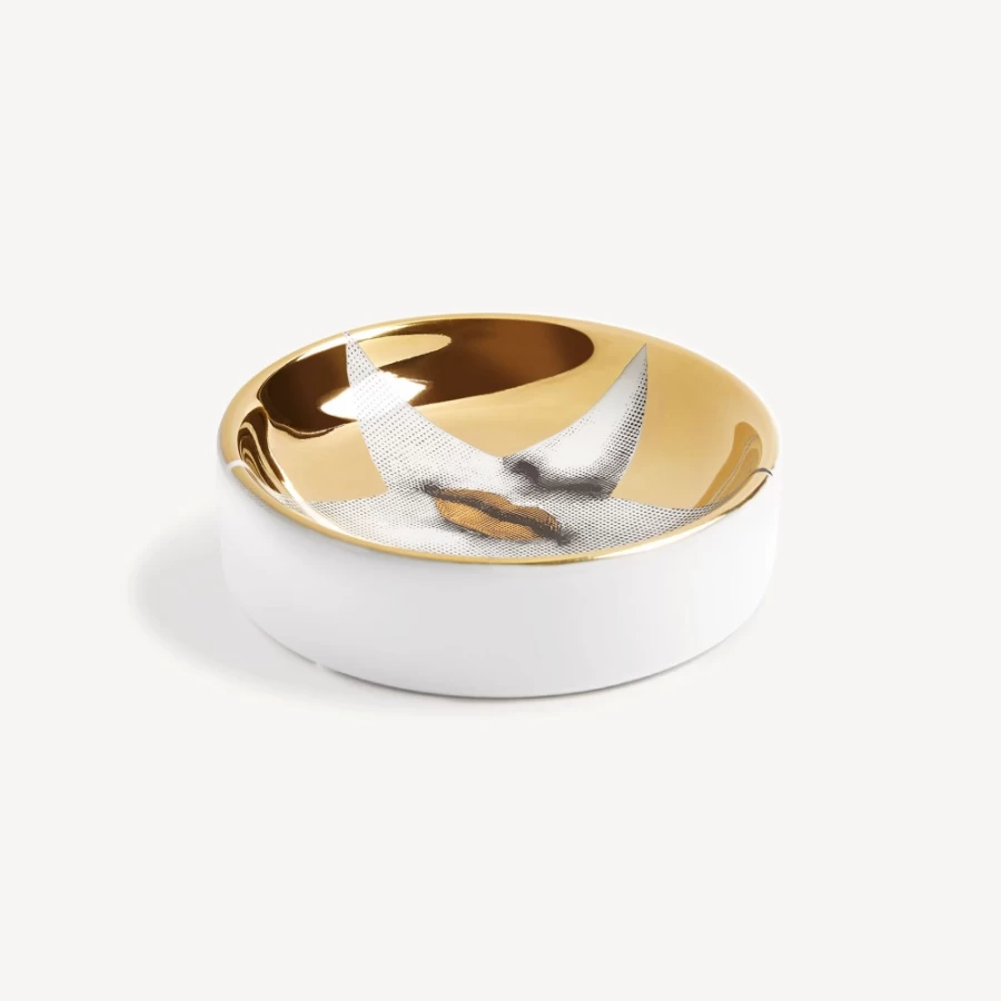 Fornasetti Tema E Variazioni N.2 White Black Gold Ceramic Ashtray