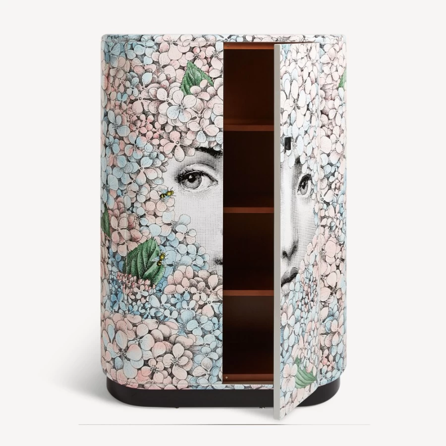 Fornasetti Curved Cabinet Ortensia Multicolour Decorative Storage Piece
