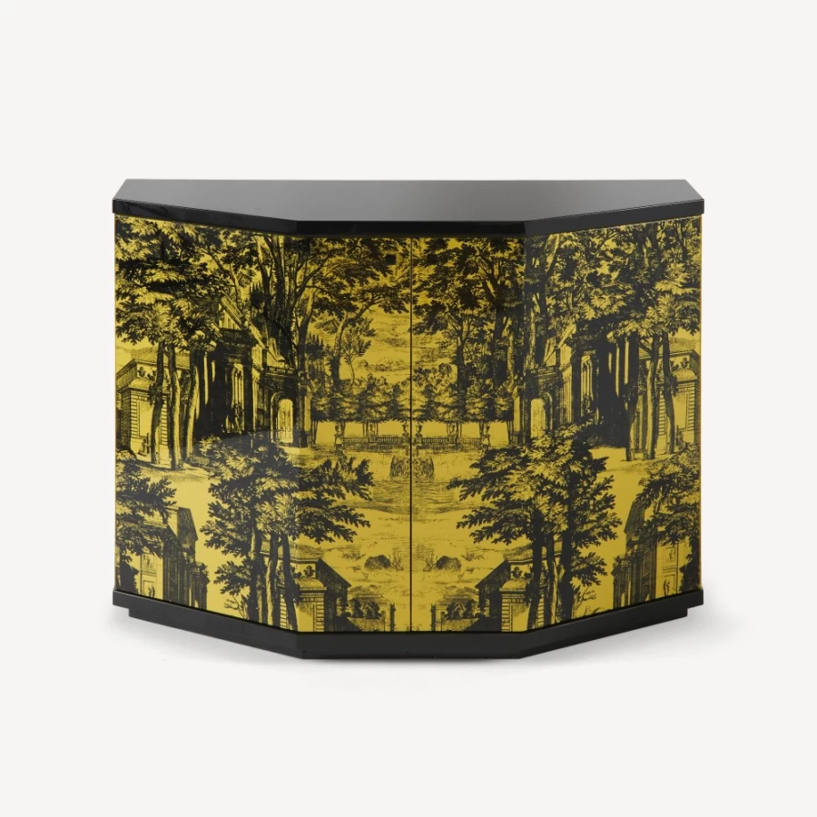 Fornasetti Black and Yellow Small Polyhedral Giardino Settecentesco Cabinet