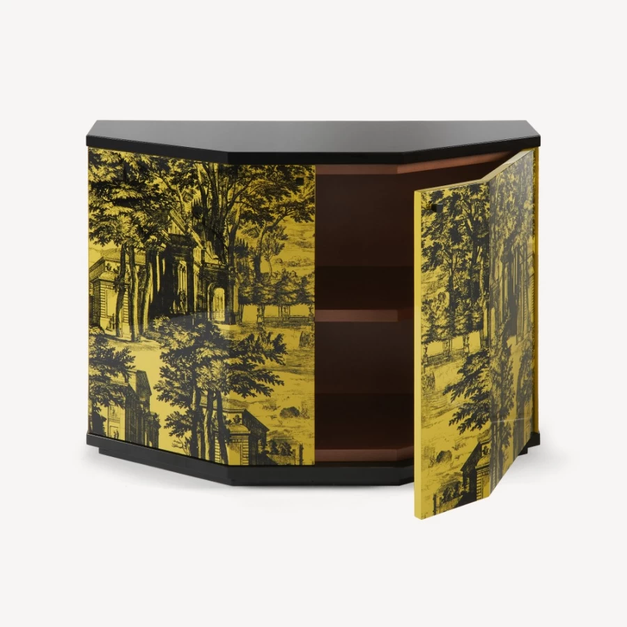 Fornasetti Black and Yellow Small Polyhedral Giardino Settecentesco Cabinet