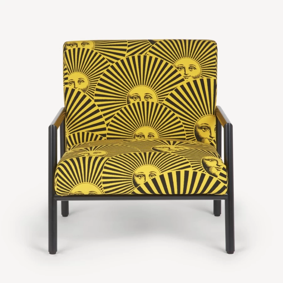 Fornasetti Yellow and Black Outdoor Armchair Soli A Ventaglio - Stylish Patio Lounge Chair