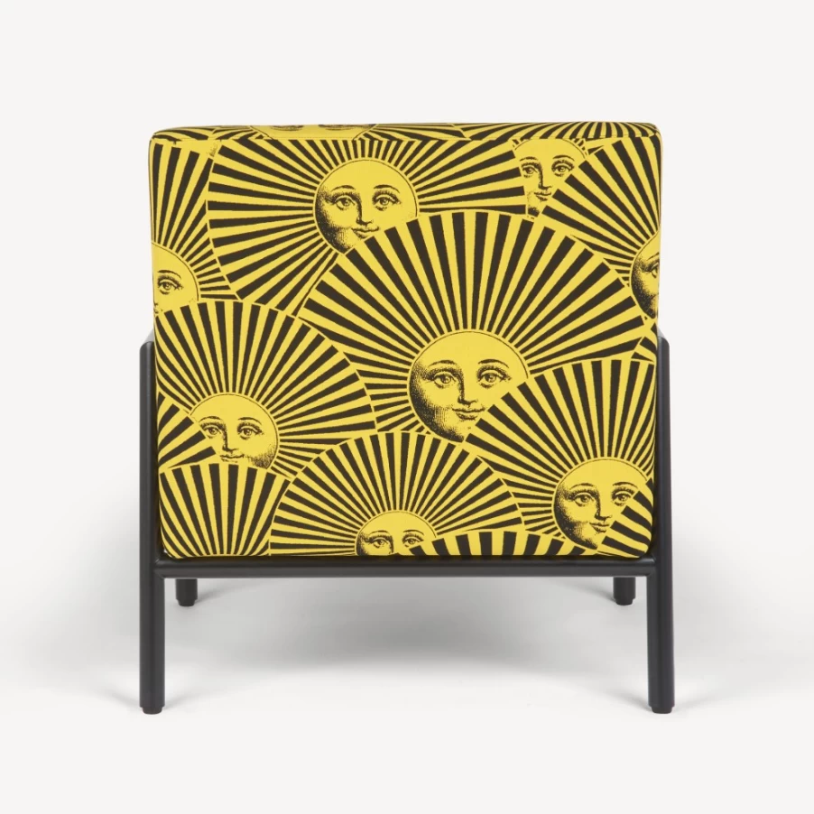 Fornasetti Yellow and Black Outdoor Armchair Soli A Ventaglio - Stylish Patio Lounge Chair