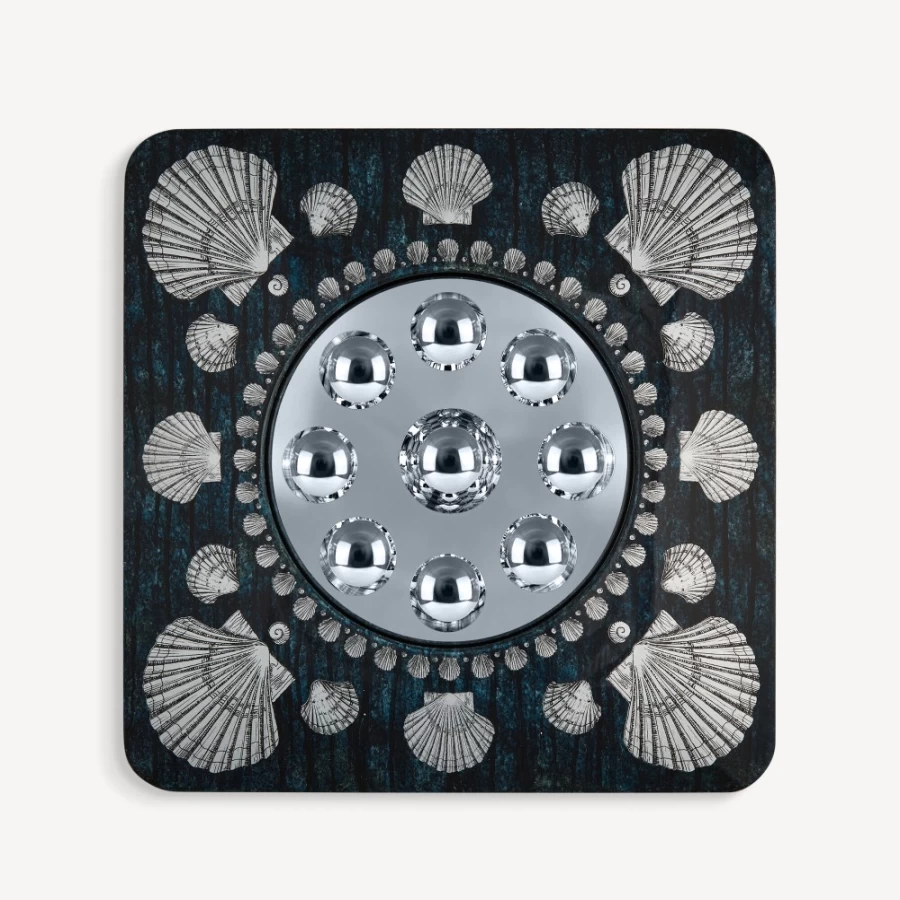 Fornasetti Silver and Blue Conchiglie Bubble Frame Mirror - Decorative Wall Art