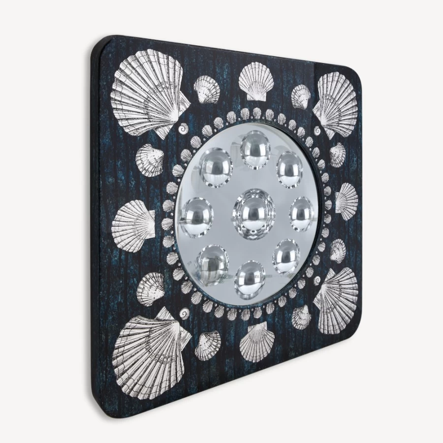 Fornasetti Silver and Blue Conchiglie Bubble Frame Mirror - Decorative Wall Art