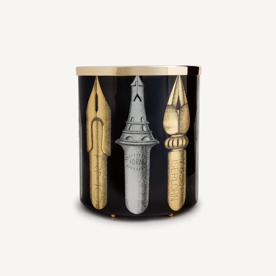 Fornasetti Pennini Paper Basket in Gold, Silver & Black - Decorative Storage Bin