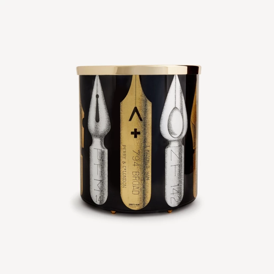 Fornasetti Pennini Paper Basket in Gold, Silver & Black - Decorative Storage Bin