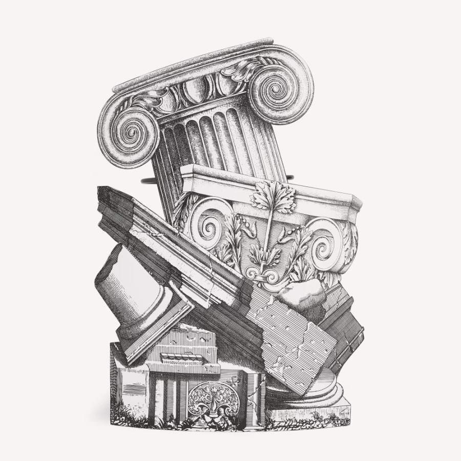 Fornasetti Trompe L'Oeil Rovine Umbrella Stand in White and Black