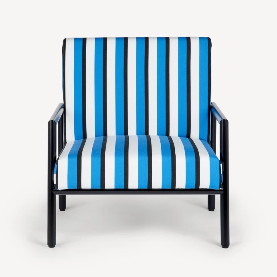 Fornasetti Outdoor Armchair Rigato in Turquoise, White & Black - Premium Garden Lounge Chair
