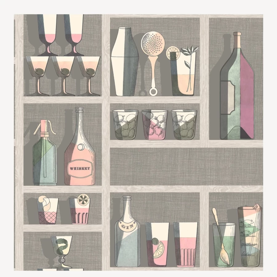 "Fornasetti Pastel Cocktails Wallpaper – Vintage Italian Design"