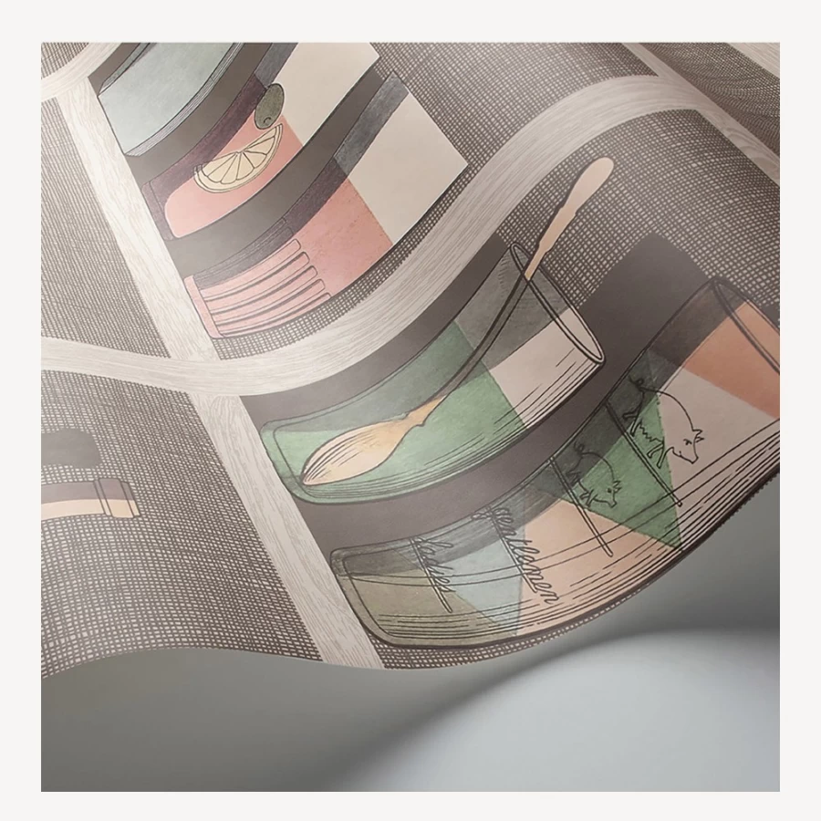 "Fornasetti Pastel Cocktails Wallpaper – Vintage Italian Design"