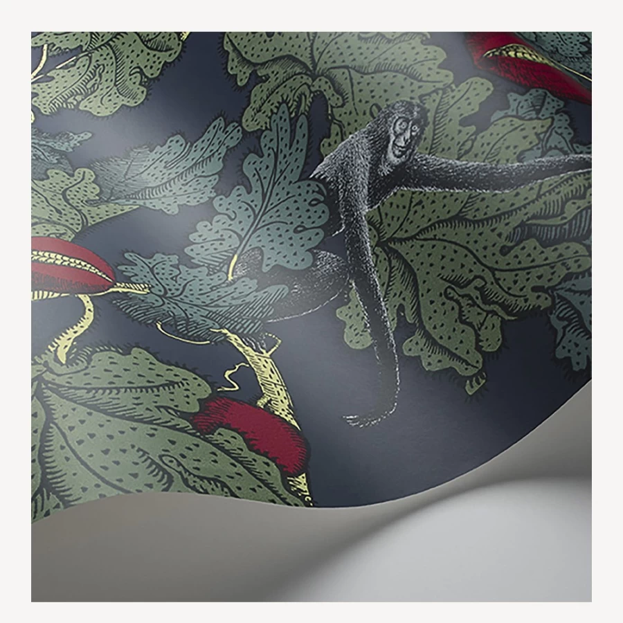 Fornasetti Wallpaper Frutto Proibito - Sage, Magenta on Ink Design